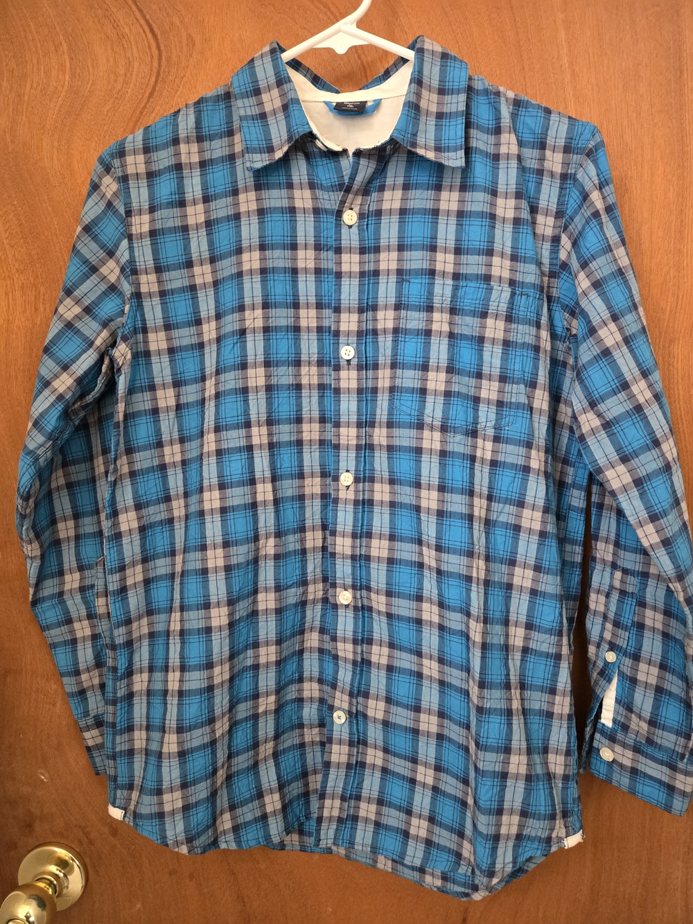 GapKids Boys Plaid Button-Up Shirt Size XL 12 Blue Navy Gray